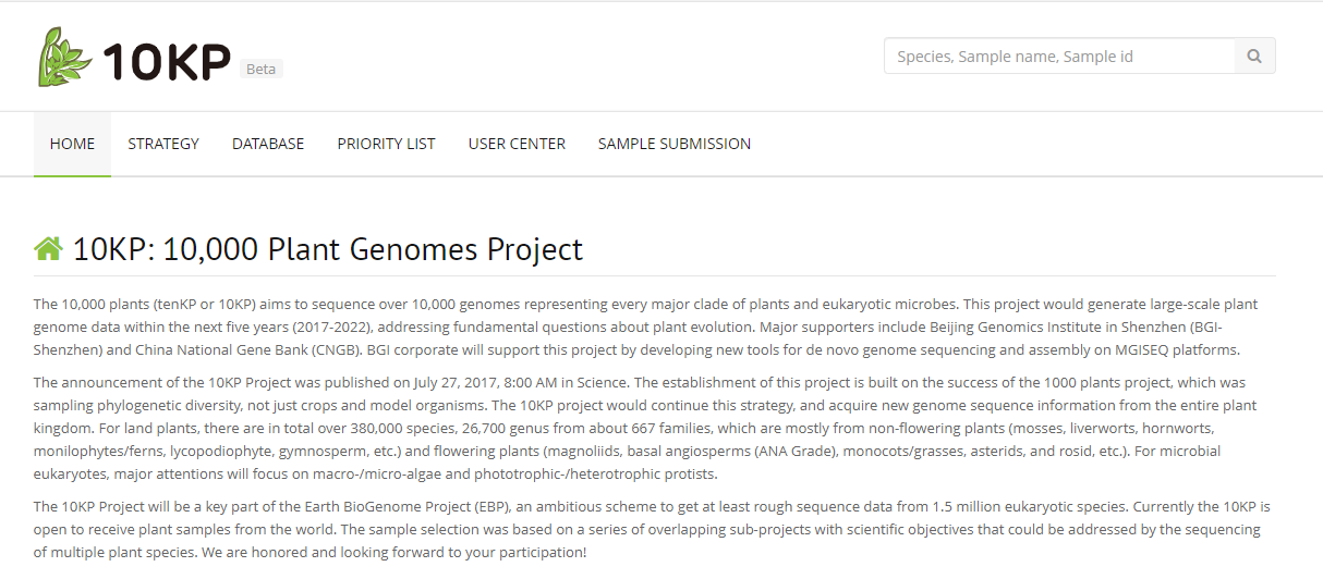 10KP: 10,000 Plant Genomes Project